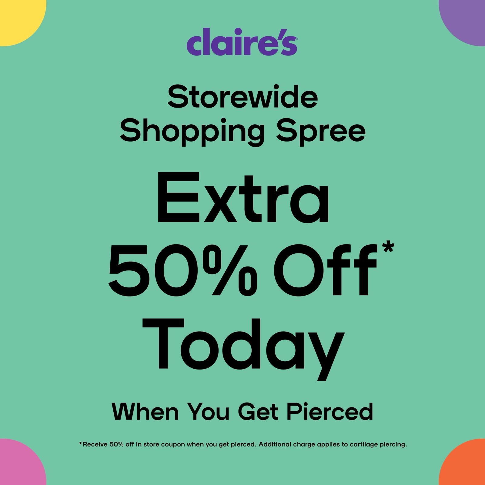 50% off shopping spree when you get pierced! icon