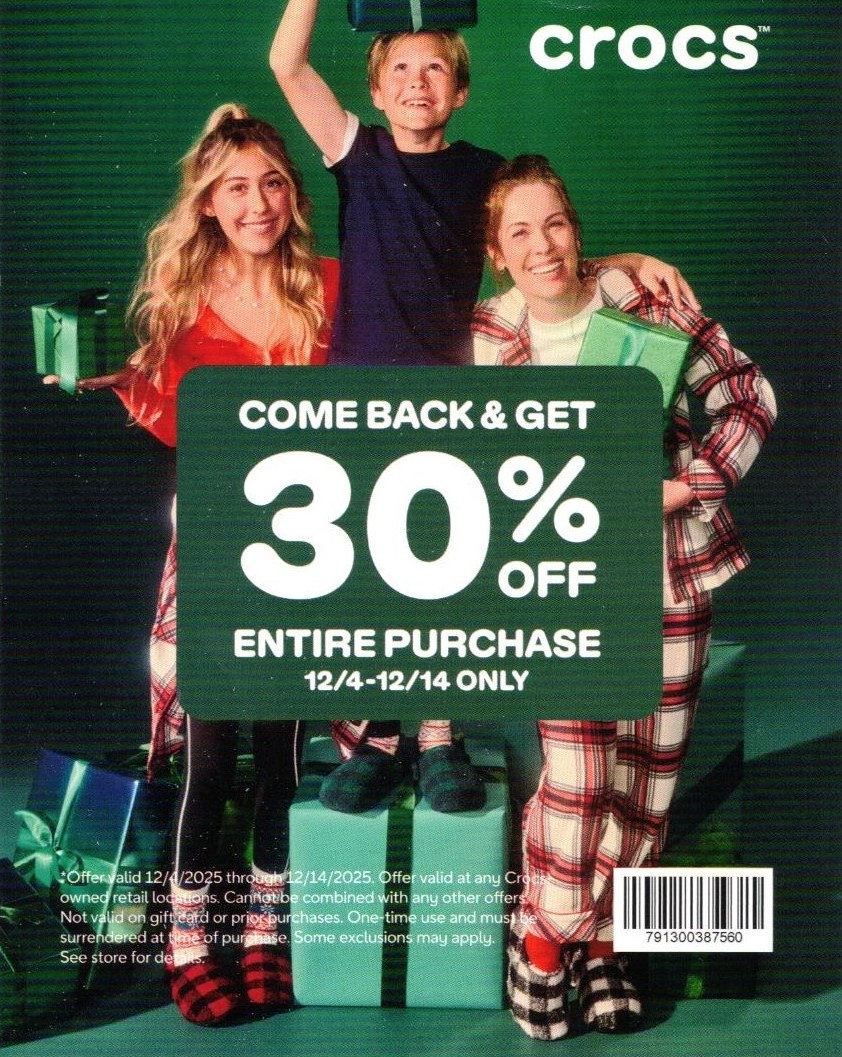 Come back again, and get 30% OFF on your favorites CROCS icon
